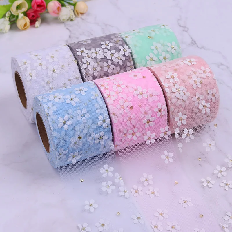 25Yards 6cm Small Daisy Tulle Confetti Glitter Tulle Baking Cake Topper Tutu Bow Soft Squine Tulle DIY Wedding Birthday Supply