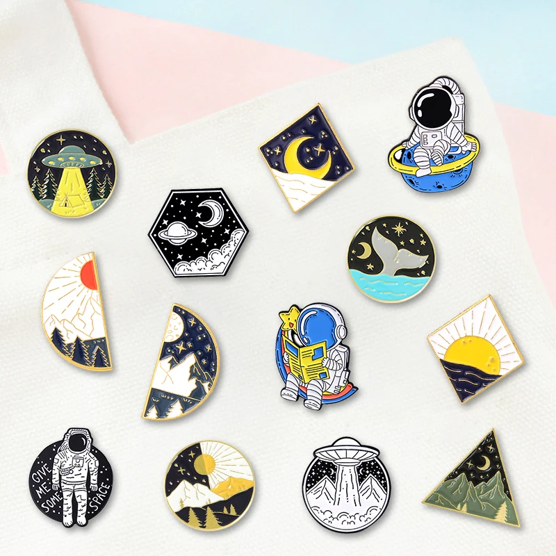 Creative Trendy Cartoon Space Sun Oil Drop Lapel Brooch Badges  Pin Denim Bag Gift Men Women Fashion Jewelry Clothes Decoration