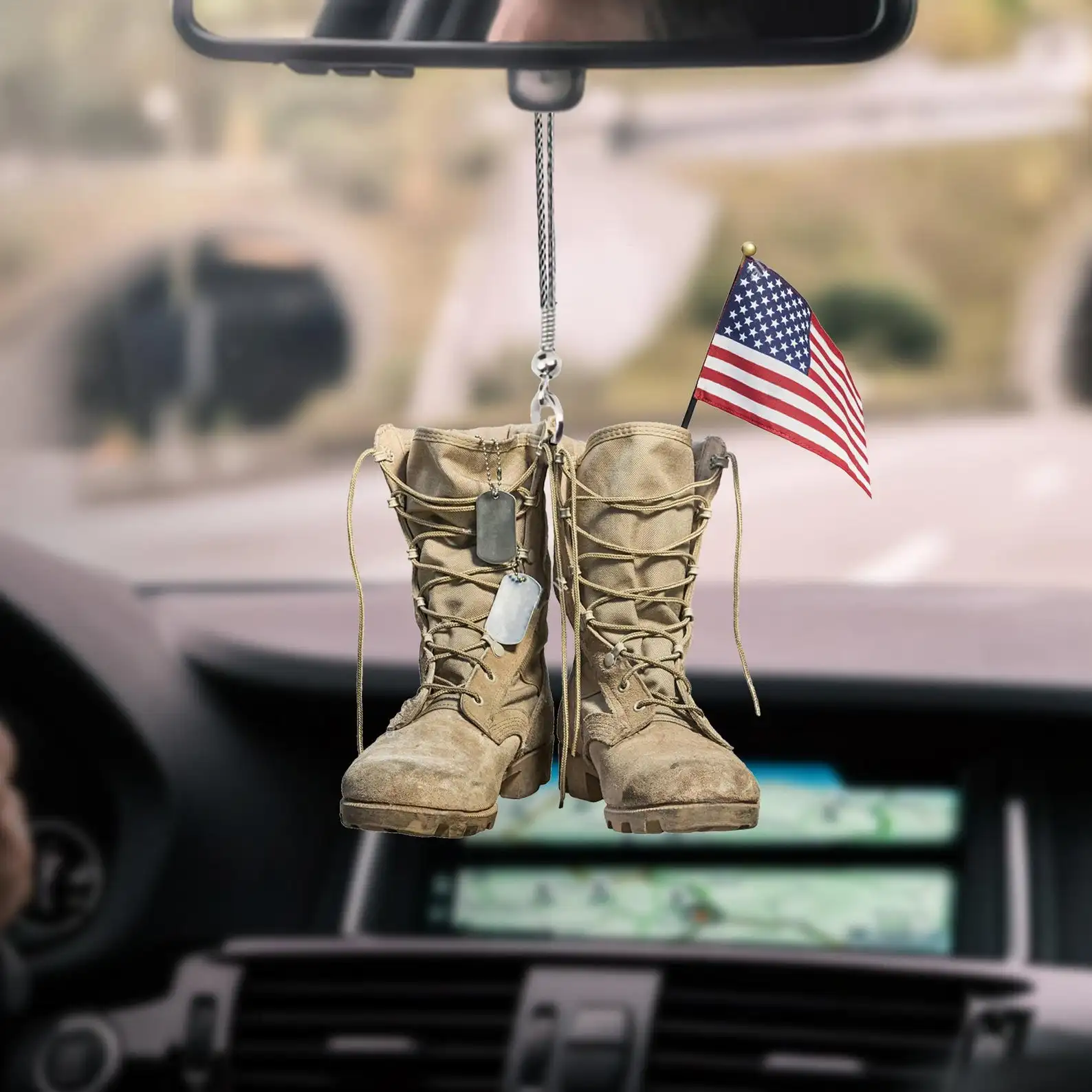 America Veteran Car Hanging Ornament Veteran Army Fathers Day Gift Car Accessories Car Mirror View Charm