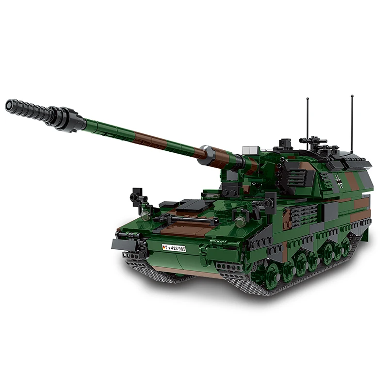 The Military  Weapon Army Theme PZH2000 Self-Propelled Grenade Cannon Armored Tank Building Blocks WW2 Model Bricks Toys