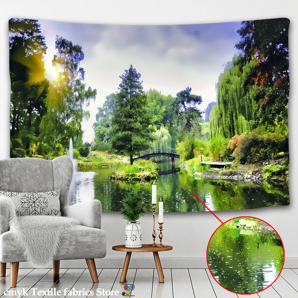 3D Forest Waterfall Tapestry Wall Hanging Rainbow Natural Landscape Bohemian Hippie Table Mat Home Decor Background Cloth