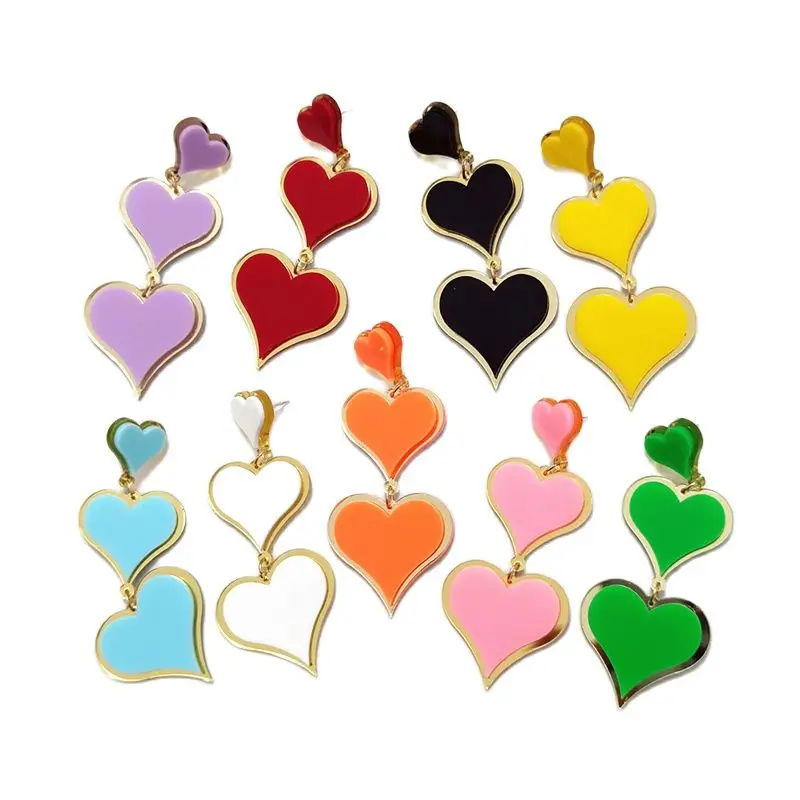 9 Colors Dangle Drop Earrings for Women Peach Heart Acrylic Red Black White Green Blue Purple Yellow Pink Orange Jewelry