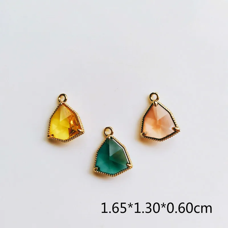 Glass Mixed Color Triangle Eardrop Alloy Necklace Earring Accessories Charms Pendant Jewelry Making Diy Handmade Material 4pcs