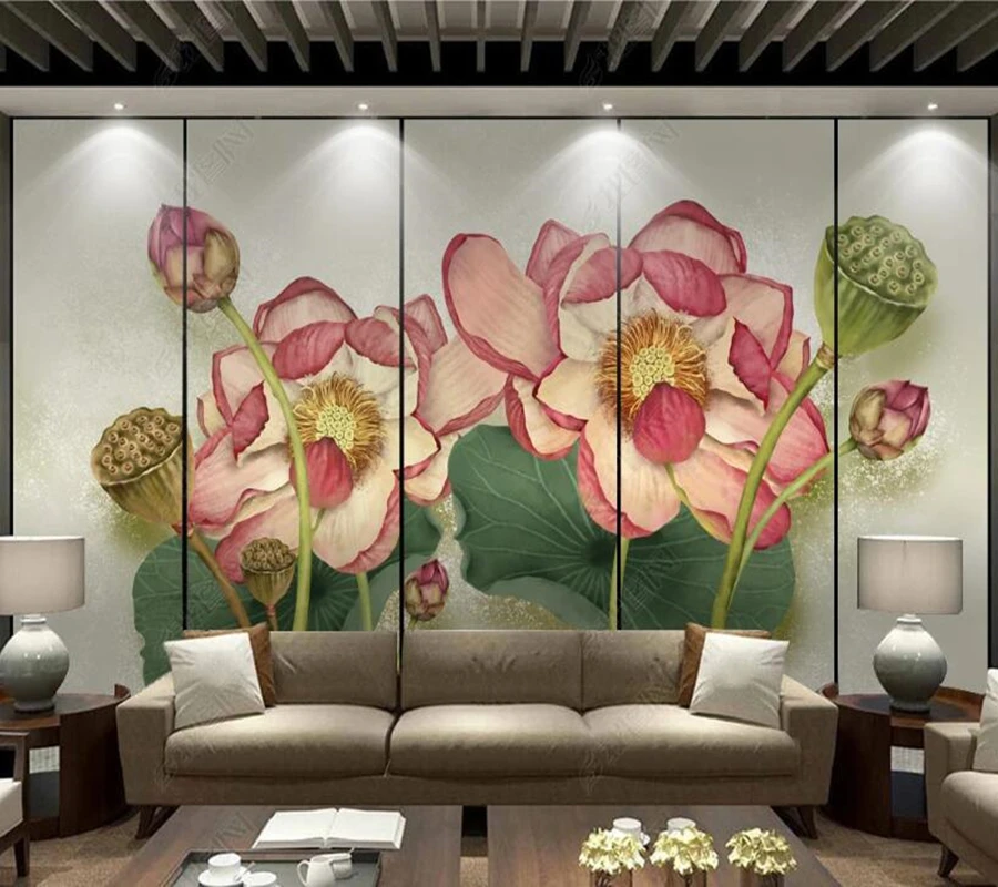 

Papel de parede Chinese meticulous ink and wash lotus 3d wallpaper mural,living room tv wall bedroom wall papers home decor