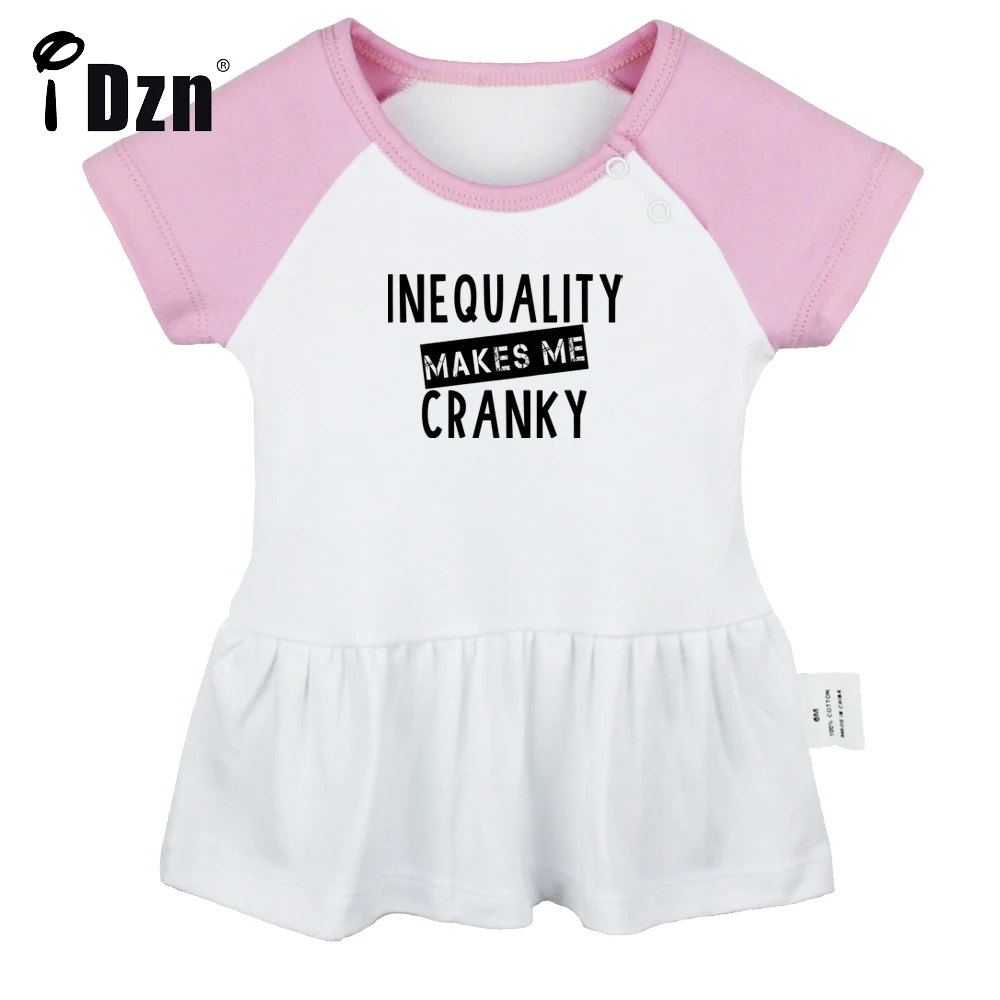 

iDzn Summer NEW Inequality Makes Me Cranky Baby Girls Cute Short Sleeve Dress Infant Funny Pleated Dress Soft Cotton Dresses