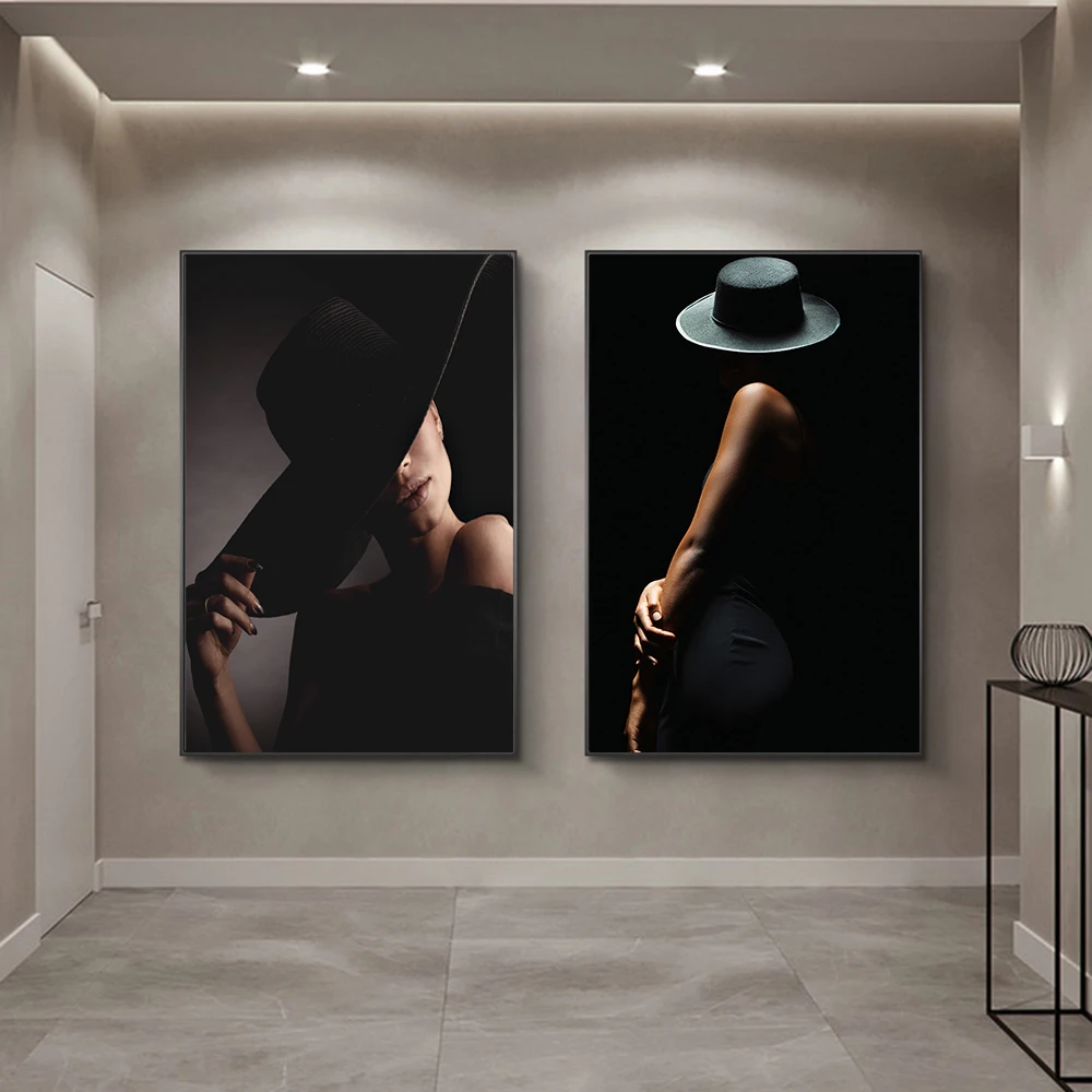 

Fashion Elegant Woman Black Canvas Painting Aesthetics Wall Art Paintings Modern Print Picture For Interior Living Room Decor