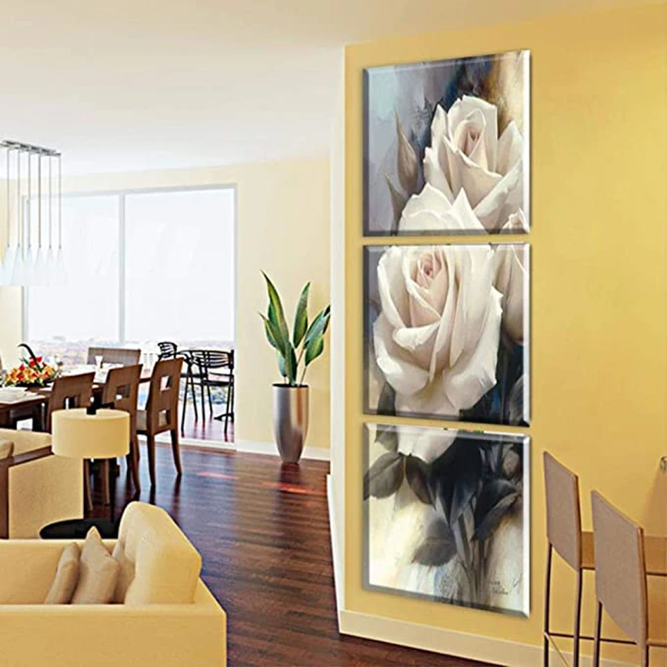 Diamond Embroidery 3 PCS Luxury Rose Flowers Paintings for Living Room Home Decor,5D Diy Diamond Painting,full square round,A306