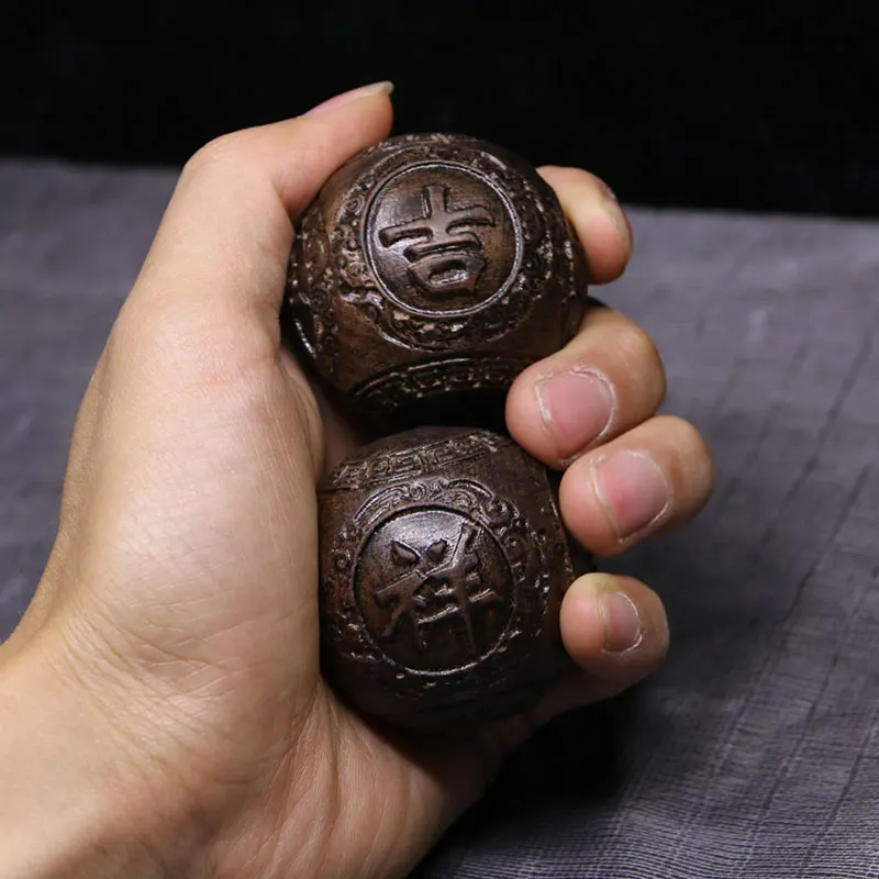 Fitness Ball Handball Elderly Solid Plate Objects Hand-Turned Wooden Health Ball Massage Pair Good Luck Carving