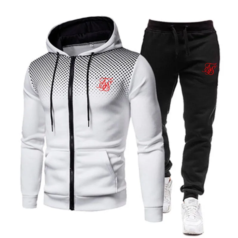 Men's Hoodie suit fashion sik silk brand print autumn casual Hoodie+pants men suit sports two piece Men Clothes Sportswear Sets