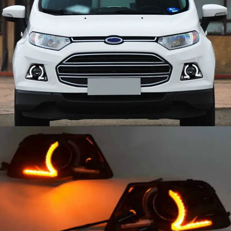 1 set LED DRL Daytime Running Lights Daylight yellow turn Fog Head white Lamp For Ford Ecosport 2013 2014 2015 2016