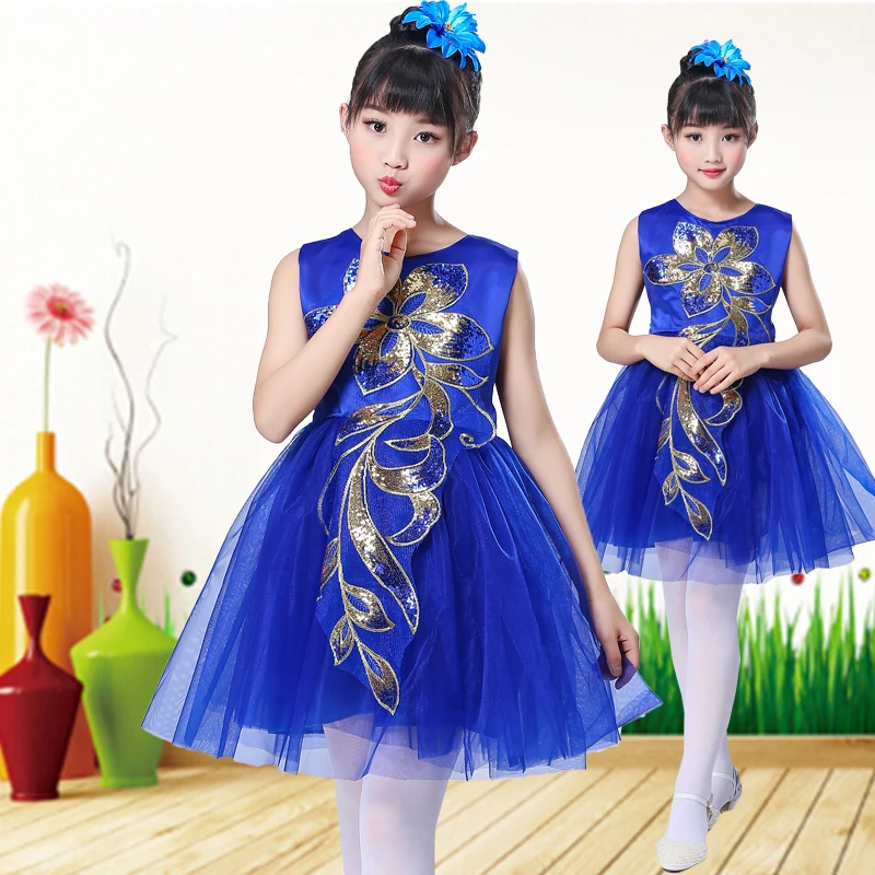 Robe de Ballet Tutu bleue pour filles, costume de Ballet professionnel, manches courtes, paillettes, robe de danse pour enfants