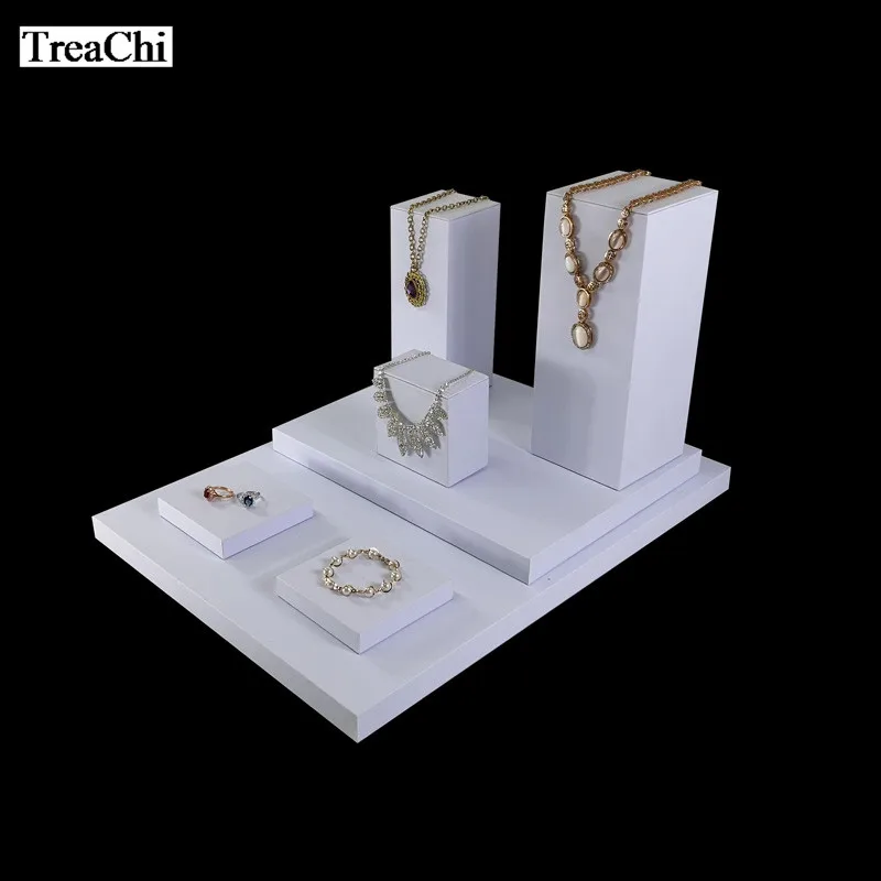 7Pcs/lot Vertical White PU leather Ring Holder Pendant Necklace Earring Board Stand Portable Jewelry Display Counter Showcase 2