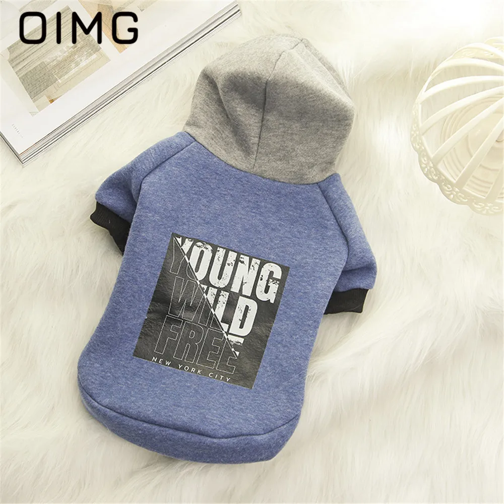 OIMG Small Dogs Clothes Fashion Puppy Clothing Patchwork Dog Hoodies Pomeranian Bichon Letter Printed Pets Cats Outfits Costume