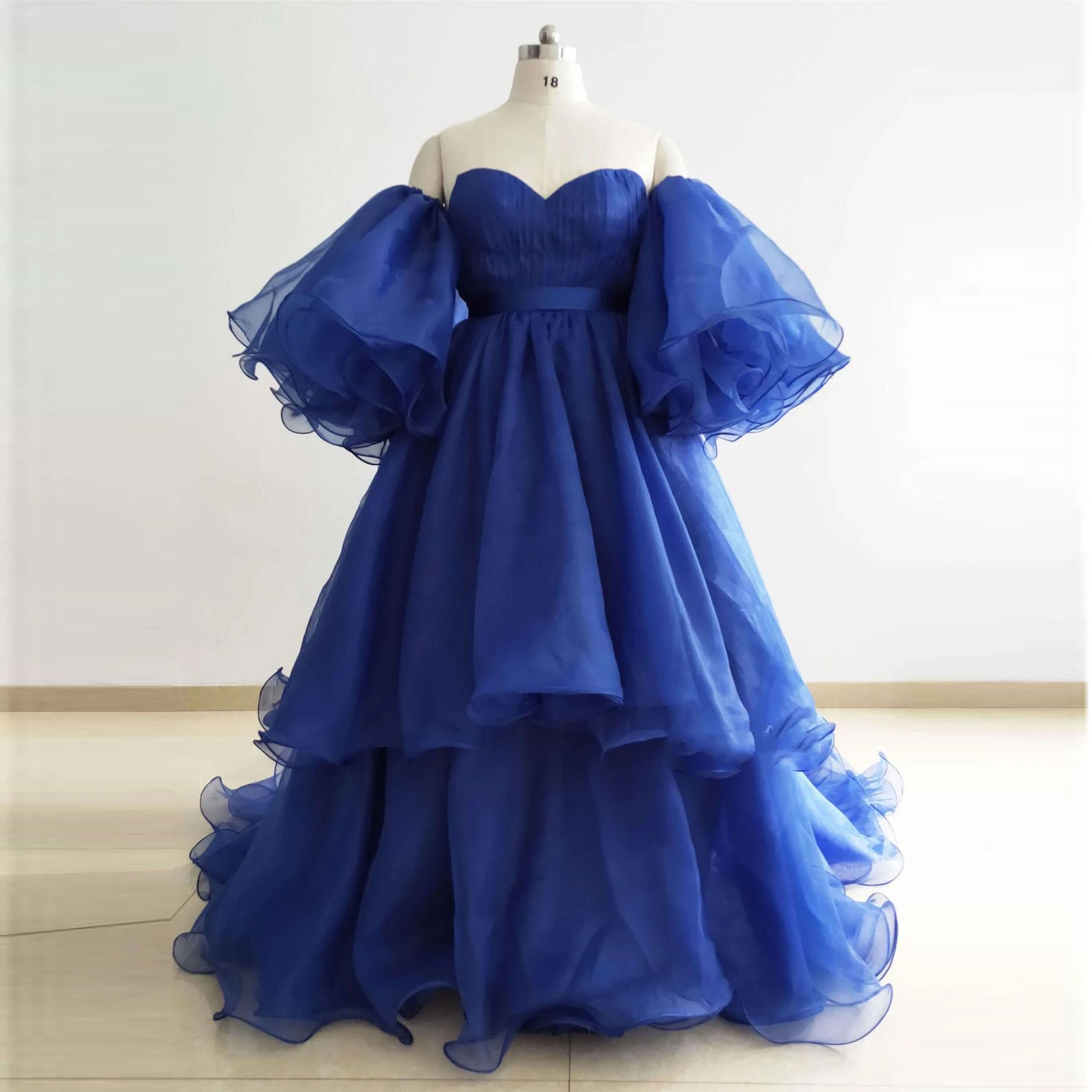 

Elegant Blue Women Dress Exquisite Sweetdream Summer Dresses Tulle Ruffle Layered Floor Length Prom Dress With Train Custom Made