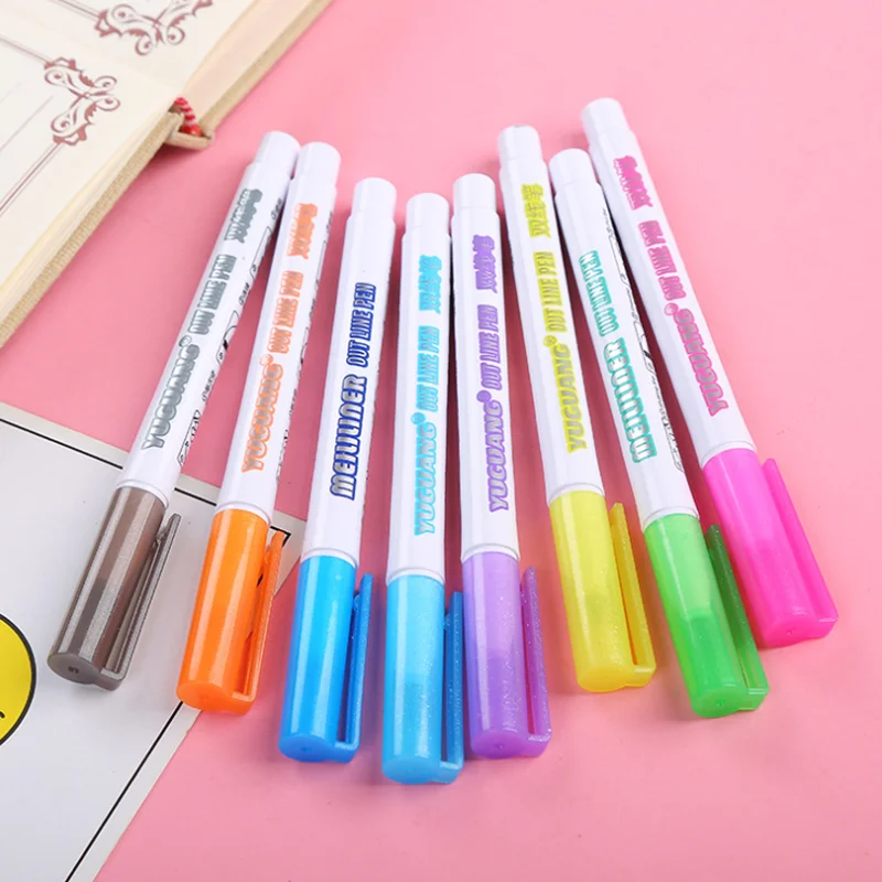 8pc Contour Double Line Pen Creative Multifunctional Hand Account Marker Colorful Flash Graffiti Poster Highlighter Marker Pen