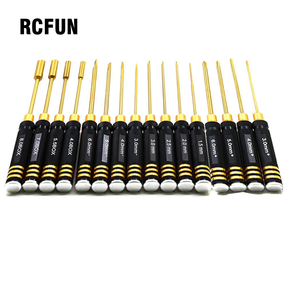 RC Tools 16 pcs hex screw driver set titanium plating hardened 1.5 2.0 2.5 3.0mm screwdriver For Rc helicopter Rc toys (1 set)