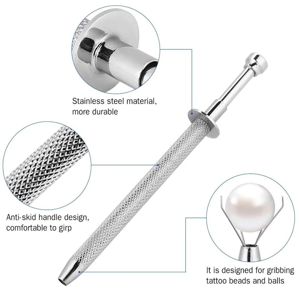 1pcs Professional Push in Syringe Type Quad Prong Small Bead Holder Grab Ball Catcher Surgical Steel Body Piercing Tools Jewelry