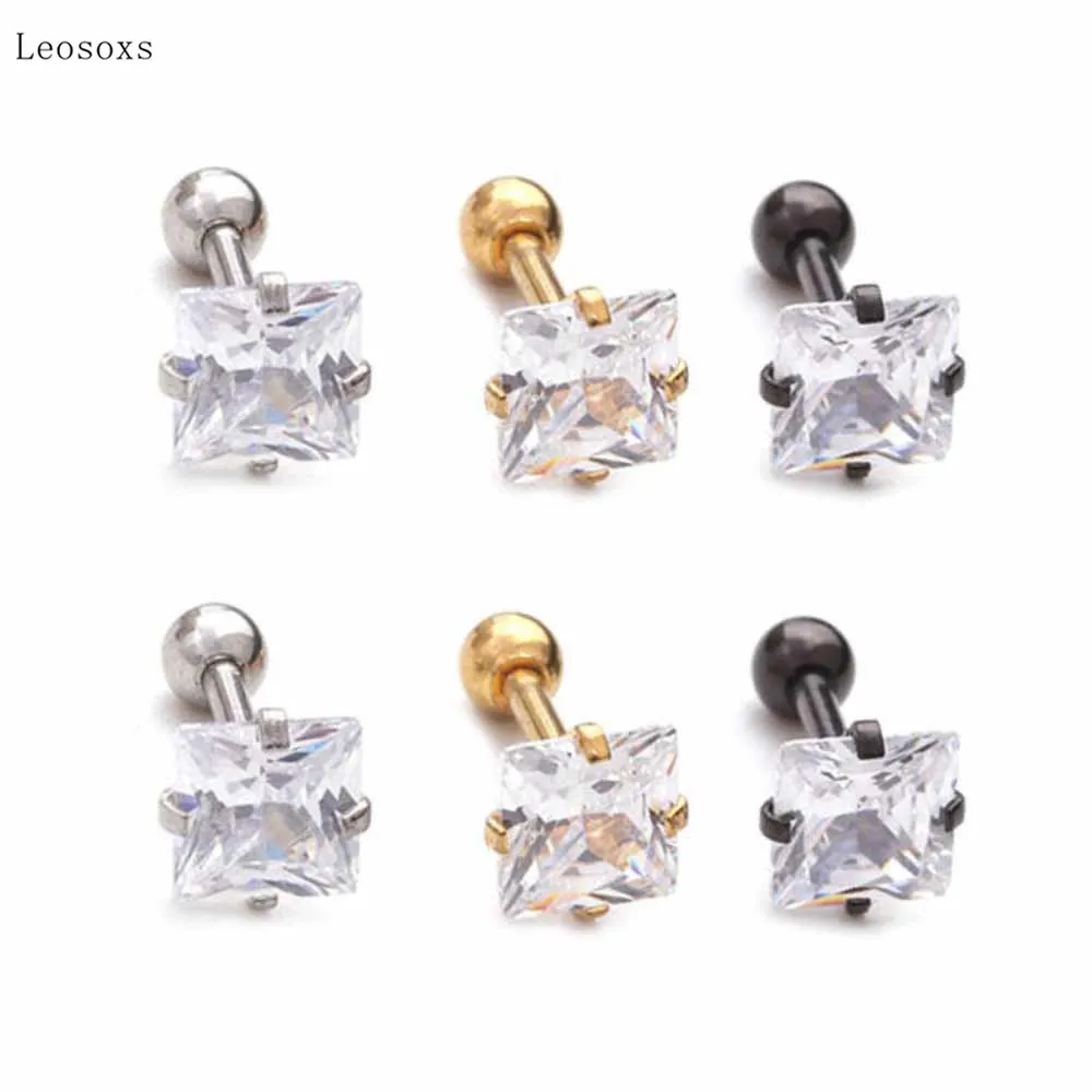 Leosoxs 2pcs Fashion Simple Square Zircon Ear Bone Nail Body Piercing Jewelry