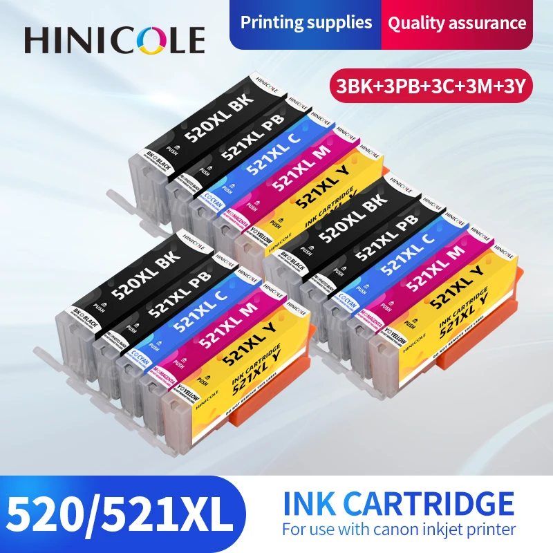 

HINICOLE Ink Cartridges PGI 520 CLI 521 for Canon PIXMA iP3600 4600 4700 MP 540 550 560 620 630 640 980 MX860 Printer chip