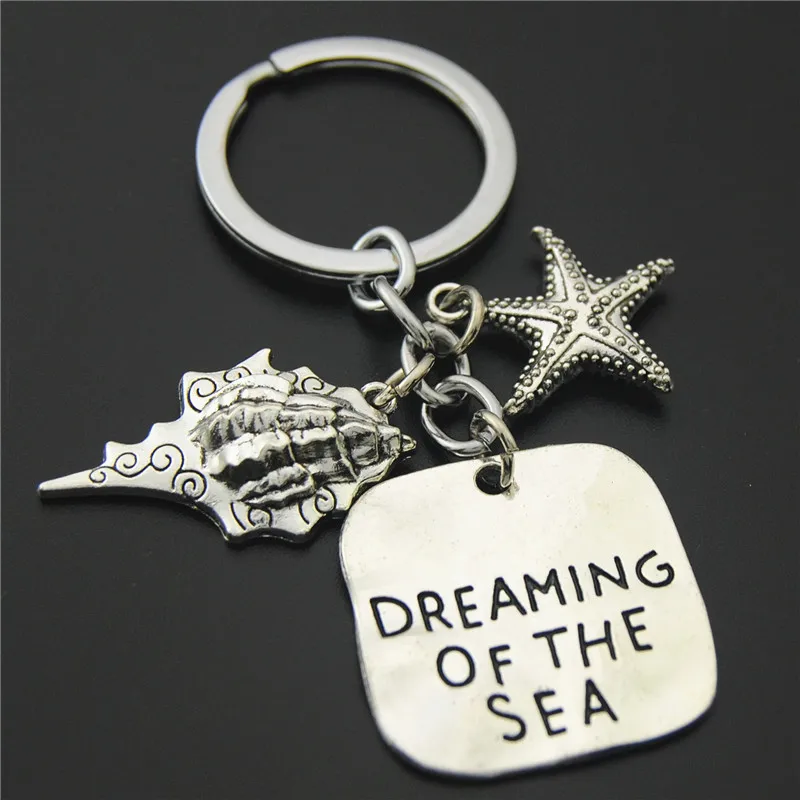 1pc Blue Turtle Charms Starfish Conch Fish Tail Keychains With Shell Charms Beach Keyring Summer Jewelry