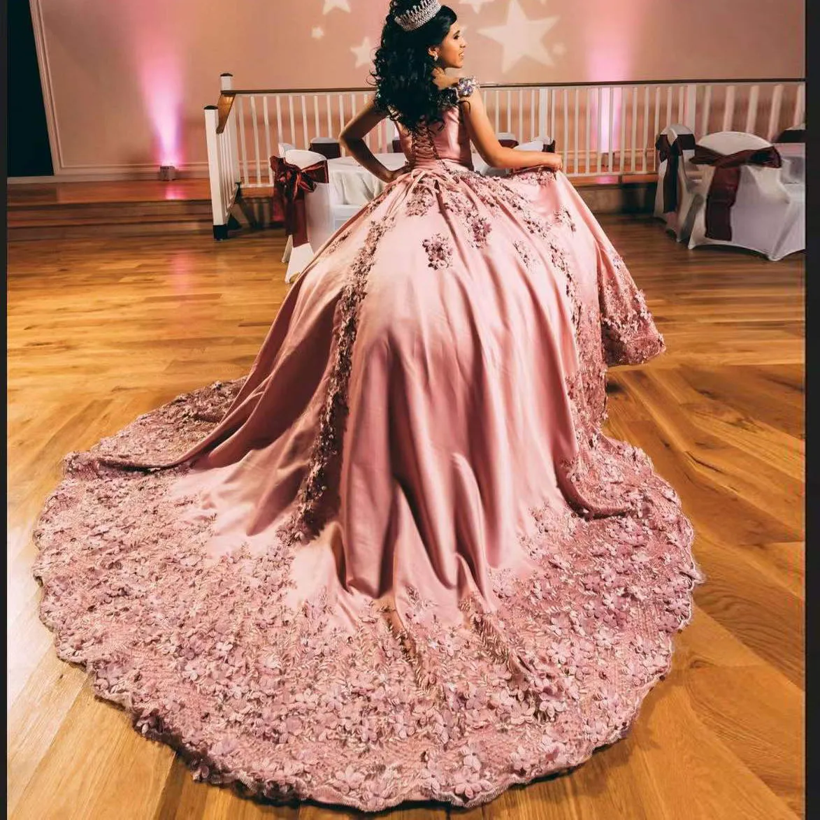 الفاخرة الوردي فستاين سهرة/فساتين الحفلات فساتين Quinceanera الخرز الترتر ل 16 فتاة حلوة ثلاثية الأبعاد الزهور الرسمية الأميرة Vestidos دي 15 Años