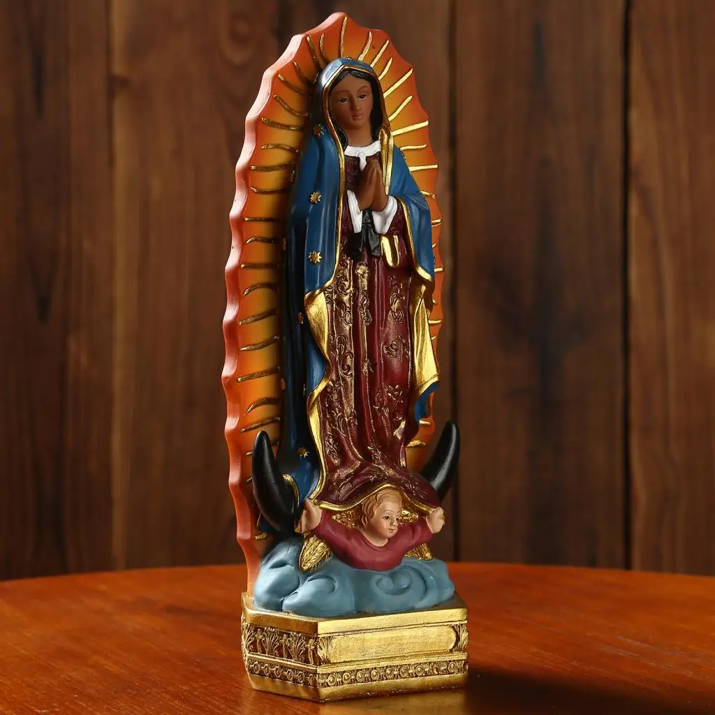 Virgin Mary Statue Our Lady Blessed Mother Figurines Resin Catholic Sculpture for Home Desktop Decoration Xmas Ornament