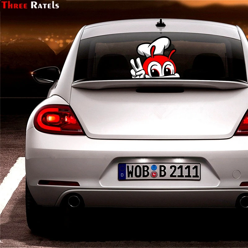 Three Ratels FC35 3D Cute JOLLIBEE Peeking Anime Car Sticker Vinyl PVC Decal for Kid's Room Wall Laptop Kitchen Waredrobe