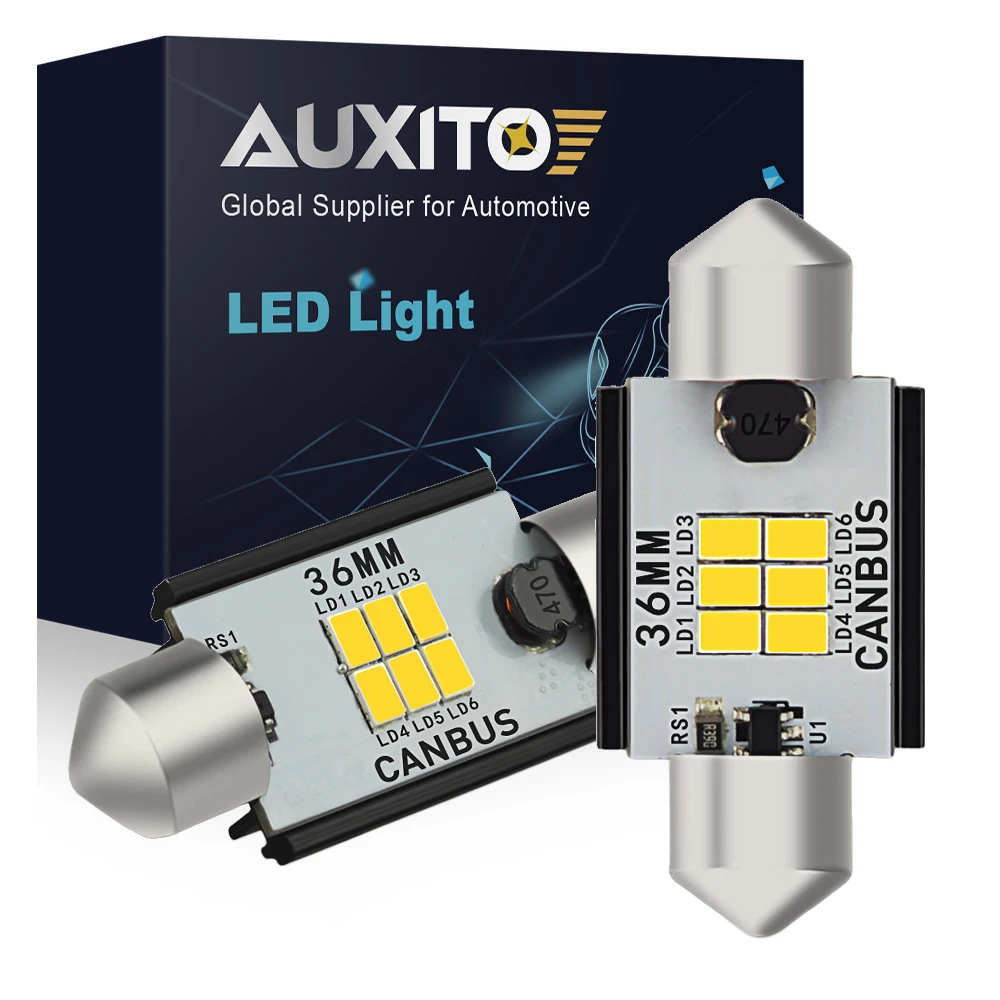 Auxito-lâmpada led canbus c5w e c10w, 2 peças, lâmpada led de 31, 36, 41 e 41mm, luz interior do carro com chip 3020, livre de erro, 6000k