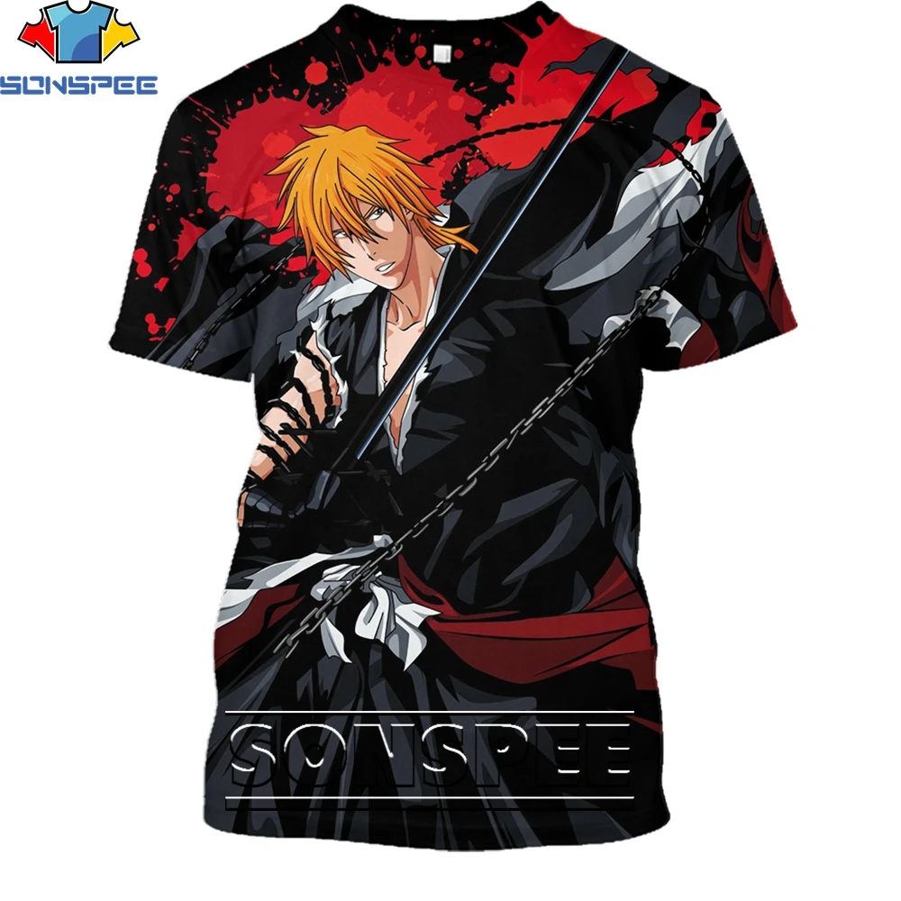 SONSPEE 3D Printing Bleach Cartoon Anime T-shirt Fashion Casual Loose O-neck Men/Women Power Hip-hop Trend Harajuku Style Top