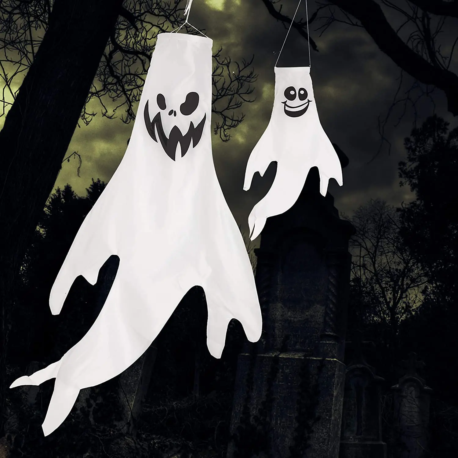 1pcs Halloween Windsock Ghost Face Windsock Flag Hanging Outdoor Decoration for Yard Garden Patio Halloween Decorations for Home