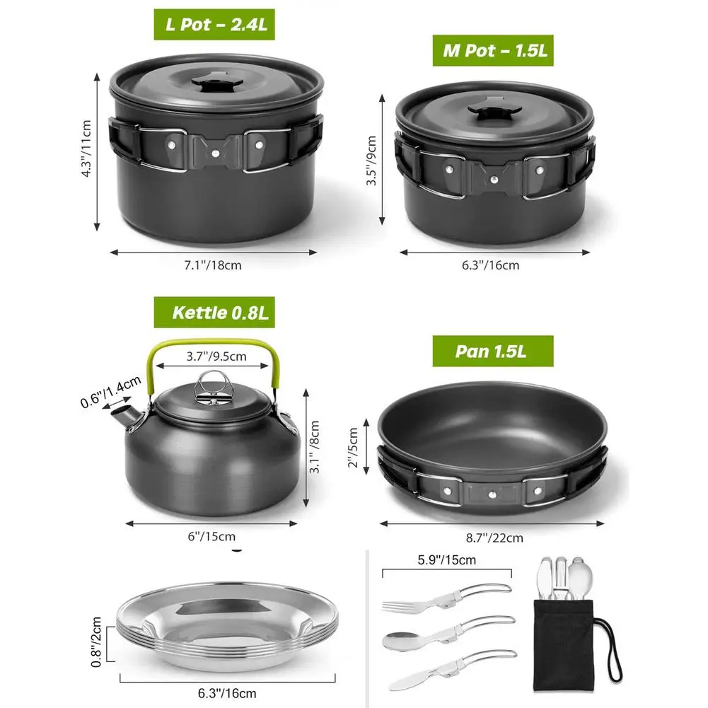 Imagem -03 - Conjunto Outdoor Pots Panelas Camping Panelas Piquenique Cozinhar Conjunto Utensílios de Cozinha Define Piquenique Churrasco Suprimentos para Pessoas ou Mais 1