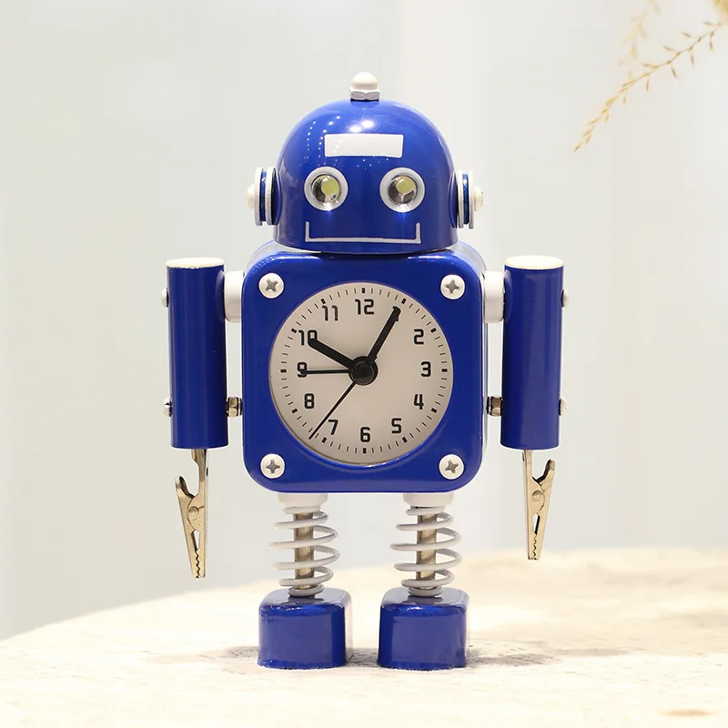 Kreative Student Wecker Metall Kind Junge Lernen Cartoon Roboter Stumm Kleine Wecker