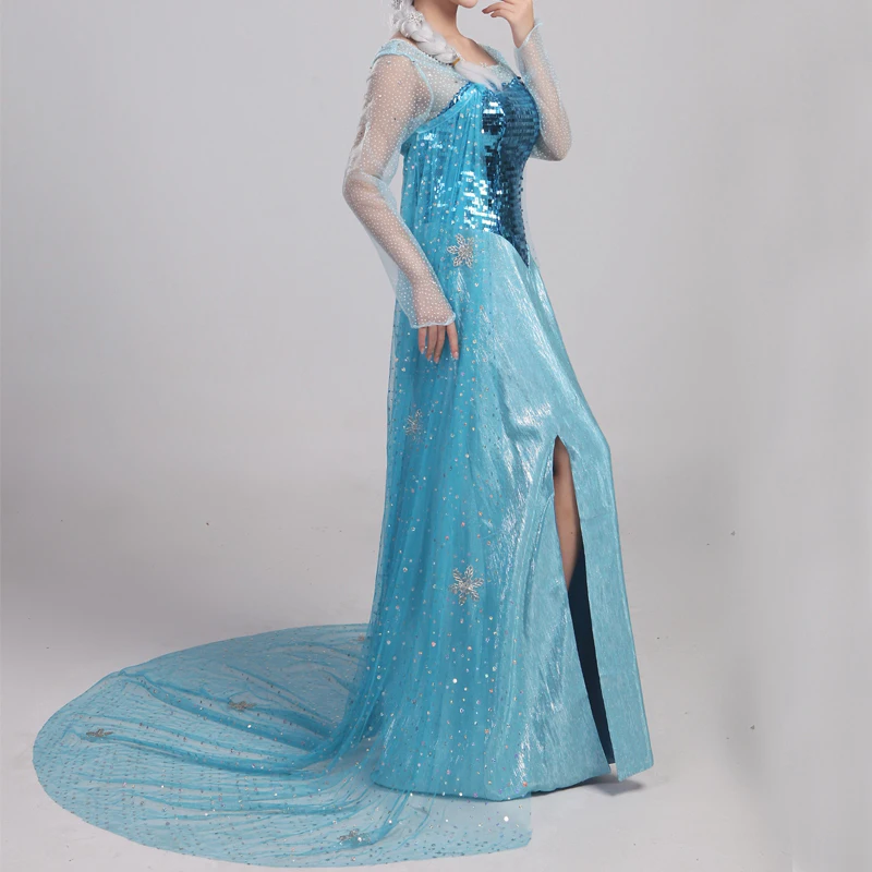 Top Quality Queen Elsa Cosplay Costume Dress For Halloween Party Women Girl Custom Made