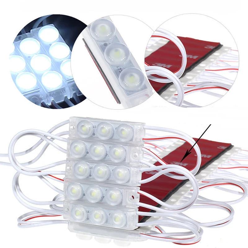 1000pcs 3 LED Mini Module 41*11MM 2835 SMD IP68 Waterproof Injection Lens LED Sign Advertising Backlight DC12V