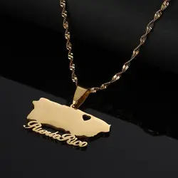 Stainless Steel Puerto Rico With Heart Map Pendant Necklaces PR Puerto Ricans Jewelry