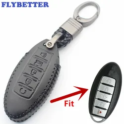 FLYBETTER Genuine Leather 5Button Keyless Entry Smart Key Case Cover For Nissan Rouge/Maxima/Altima/Sentra/Murano L518