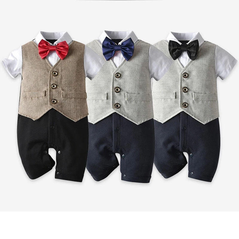 Baby Short Romper Bowknot Cotton Vest Romper One-piece Romper Gentleman's Vest Romper For Male Babies