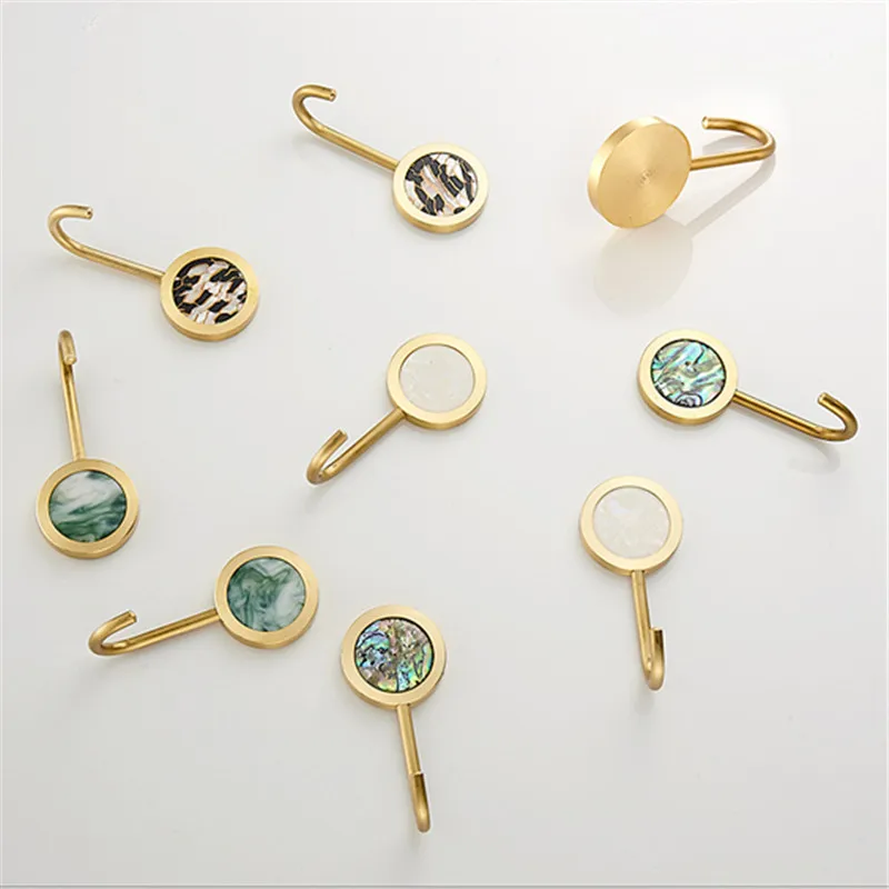 Creativity Hook Solid Brass With Jade Wall Hanging Clothes Hanger Furniture Brush Golden Rustproof Key Hooks Cabinet Robe Hooks