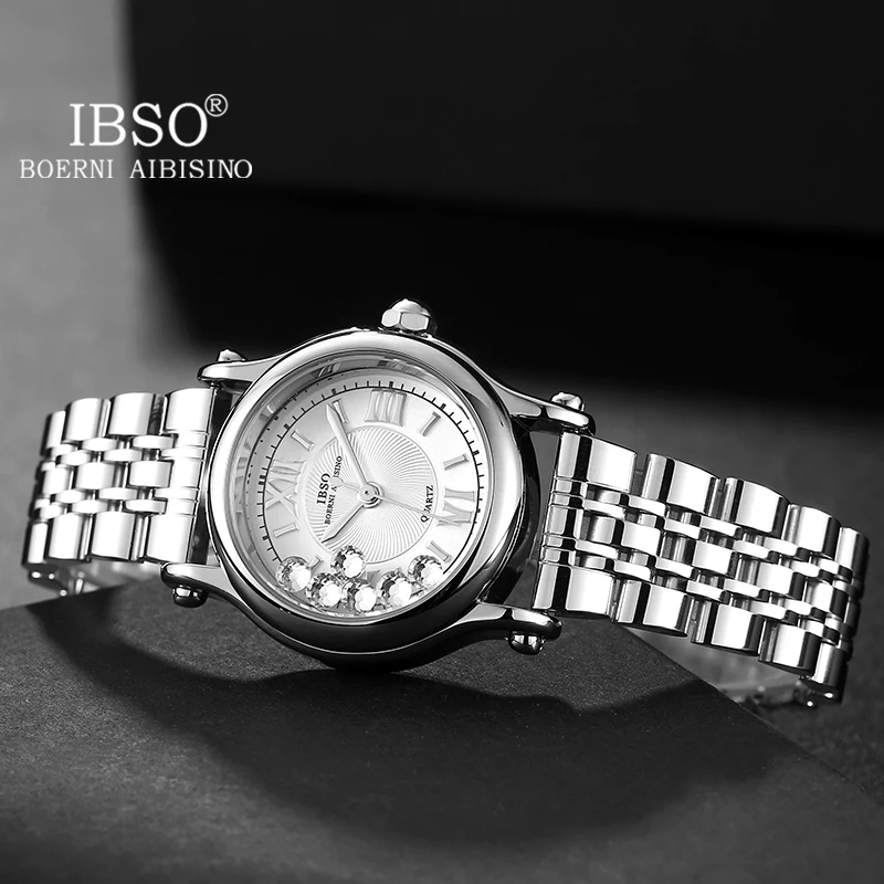 IBSO New Stainless Steel Strap Rolling Rhinestone Women Watches Japanese Quartz Movement 3Bar Waterproof Luxury Ladies