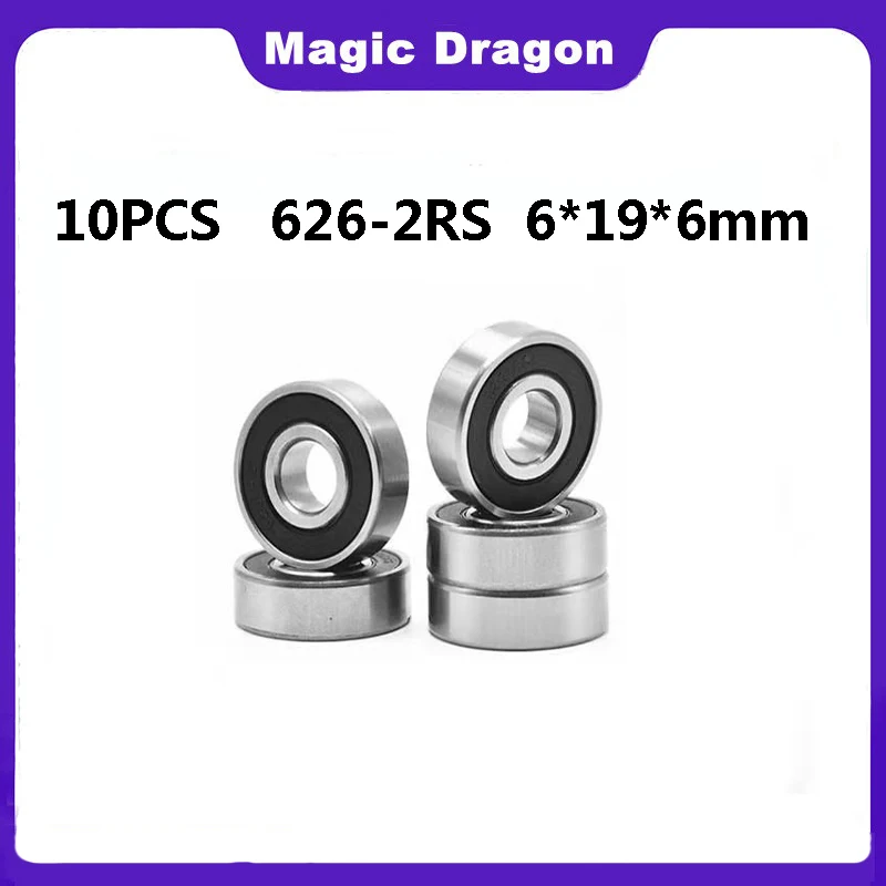 

Magic Dragon 10PCS ABEC-5 626 2RS 626RS 626-2RS 626 RS 6*19*6 mm Double Rubber Seal High quality Deep Groove Ball Bearings