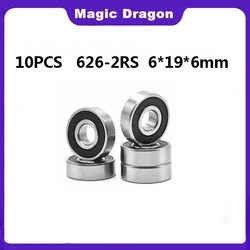 Magic Dragon 10PCS ABEC-5 626 2RS 626RS 626-2RS 626 RS 6*19*6 mm Double Rubber Seal High quality Deep Groove Ball Bearings
