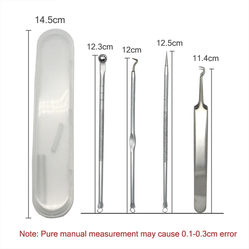 Removedor de espinillas de acero inoxidable, Extractor de granos, imperfecciones, acné, herramienta para el cuidado del masaje facial, 4 Uds.