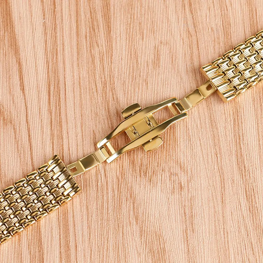 18mm 20mm 22mm Solid Gold Watch Bands Strap Stainless Steel Watchband Adjustable Replacement Fashion Bracelet + 2 Spring Bars