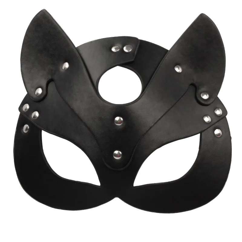 Porn Fetish Head Mask Whip BDSM Bondage Restraints PU Leather Cat Halloween Mask Roleplay Sex Toy For Men Women Cosplay Games