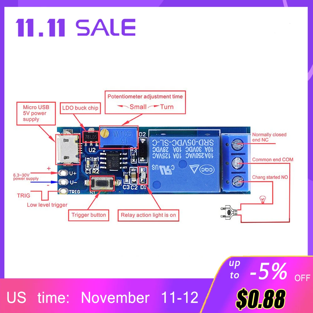 Picture 6: Trigger Delay Timer Relay Conduction Relay Module Time Delay Switch Wide Voltage 5V-30V