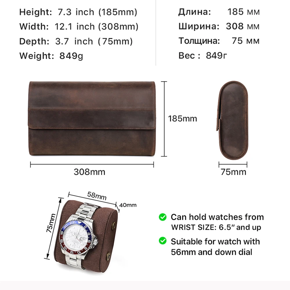 2/3/6 Slots Vintage Wrist Watch Case Handmade Genuine Leather Organizer For Watches Removable Cushions Watch Storage Boxes