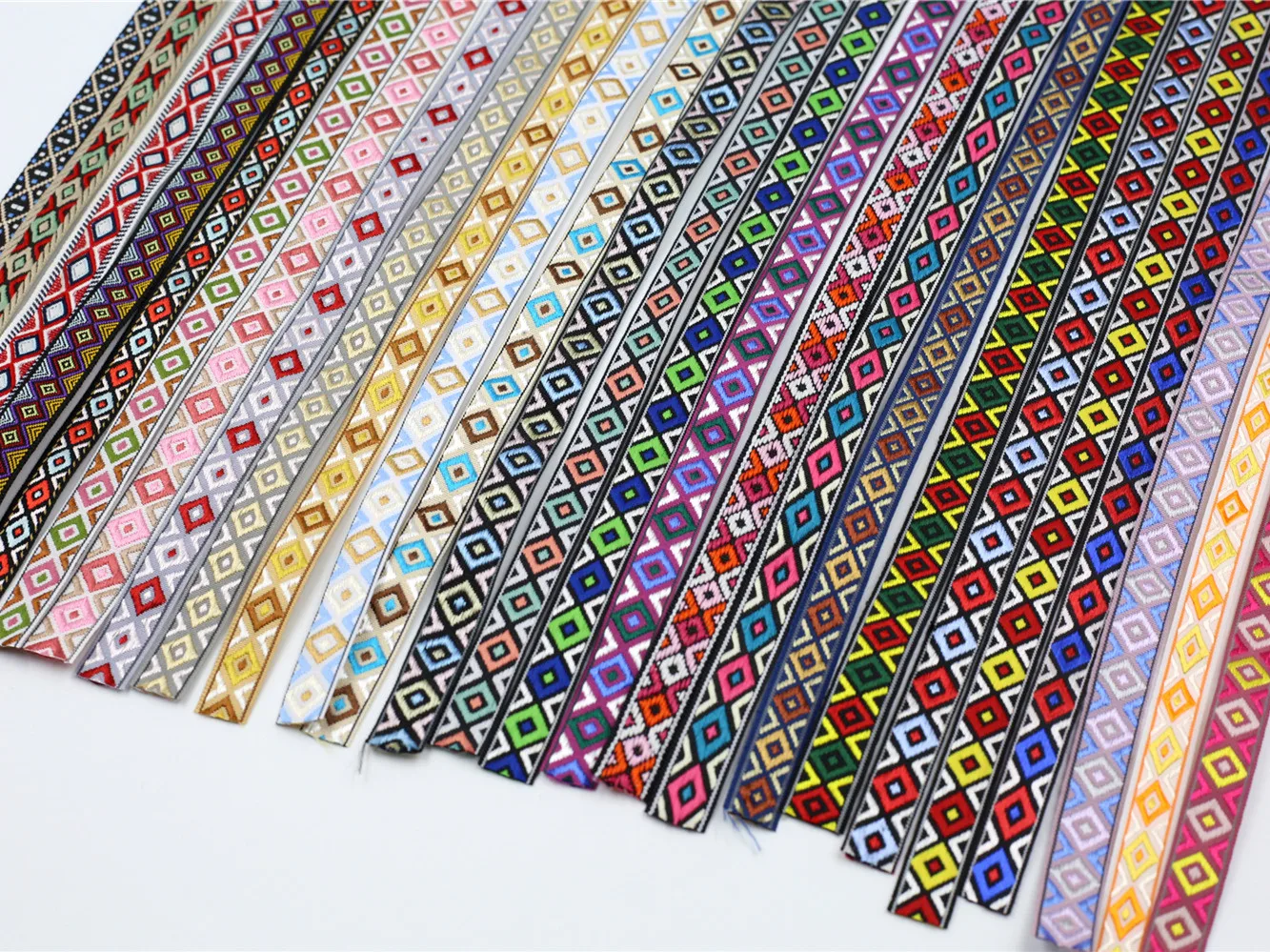 10-15MM 5 Yards Shinning Color Geometric Rhombus Woven Jacquard Ribbon Lace Trim Decoration For Pet Collars Clothing