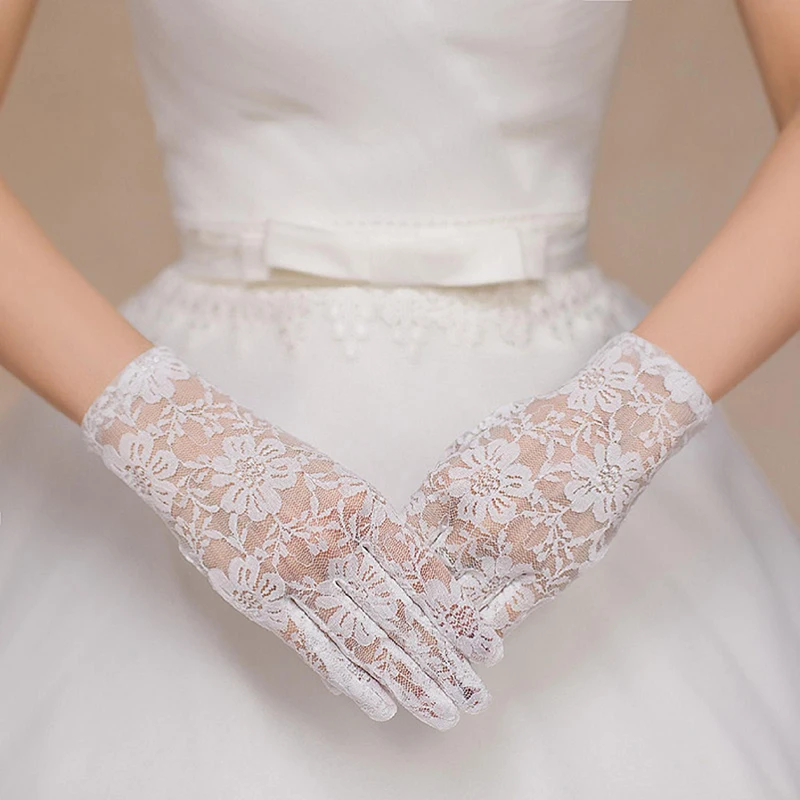 Wedding bridal gloves classic short lace gloves finger short wrist length for matching party dress wedding high quality gloves