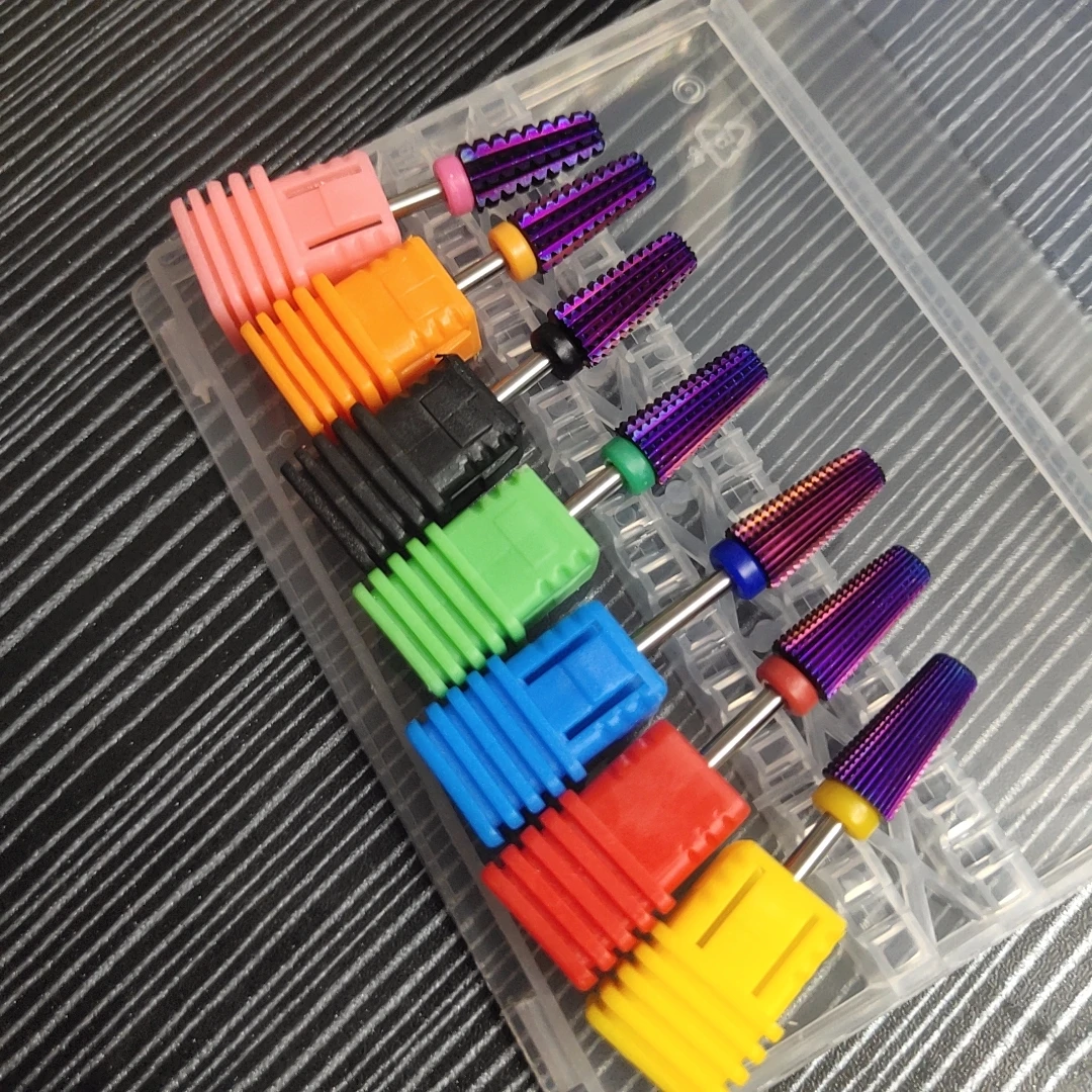 New Purple Plated 5 in 1 Carbide Nail Drill Bits With Cut 2-Way Drills Tapered Bit Milling Cutter For Manicure Nails Accessories