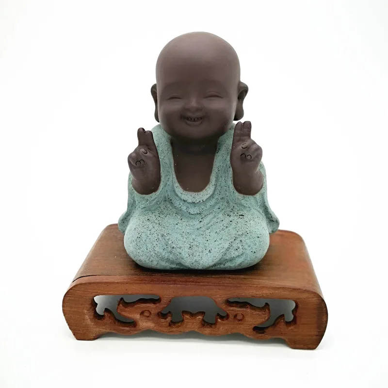 Little Monk Colorful Sand Ceramic Tea Pet Purple Handmade Fengshui Decoration for Family Club Tea Set Accessories